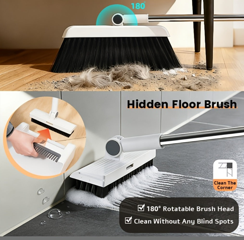 Broom and Dustpan Set 3-in-1 with Wiper – Non-Stick Hair Sweeper Household Floor Broom Combo for Indoor Outdoor Use