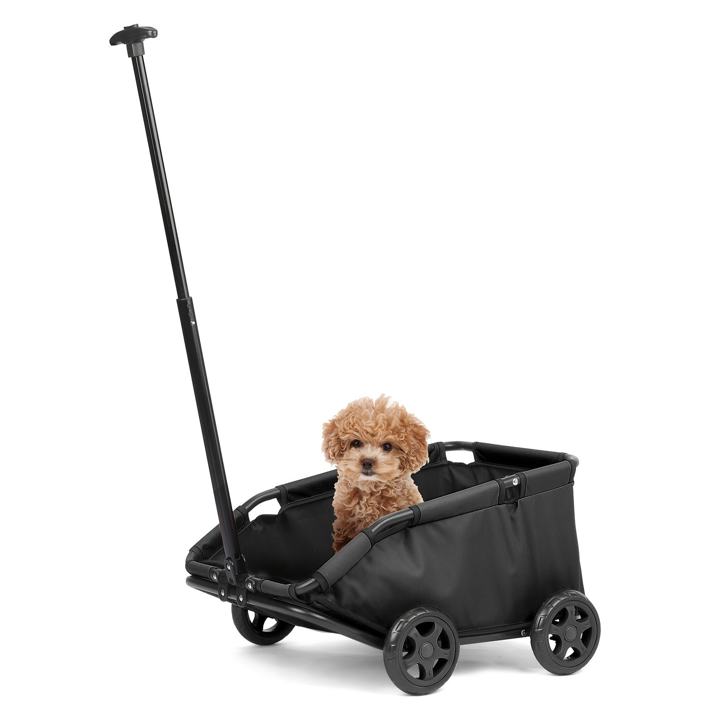 Pet Stroller for Small Dogs & Cats Foldable Mini Dog Wagon with Extendable Pull Handle, Built-In Cushion, Safety Rope & Storage Bag