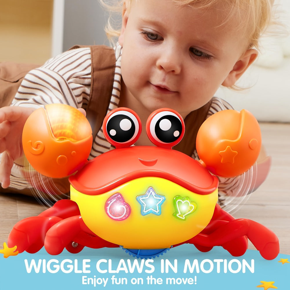 Musical Crawling Crab Toy with Light-Up Buttons, Moving Claws and Obstacle-Avoiding Motion