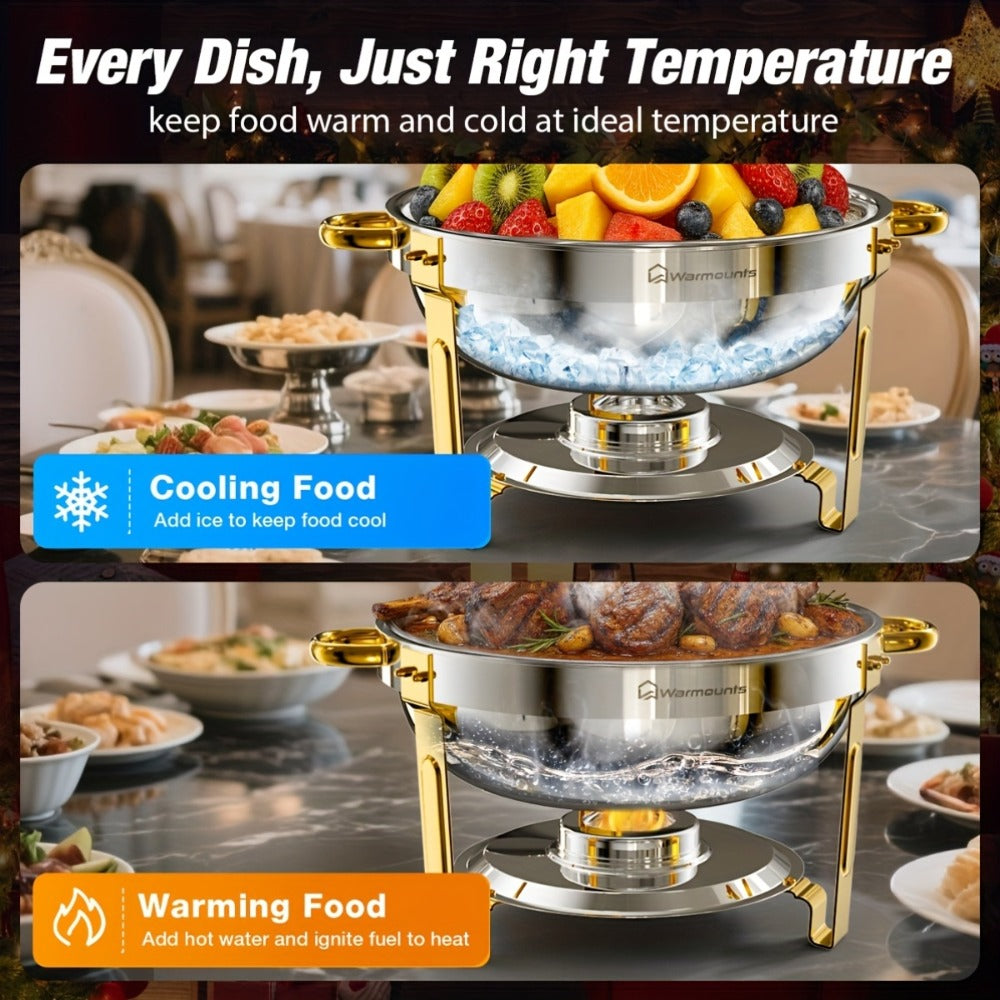 Gold Chafing Dishes Buffet Set 5QT Round Stainless Steel Food Warmer with Glass Lid Lid for Entryways, Bedrooms and Living Spaces