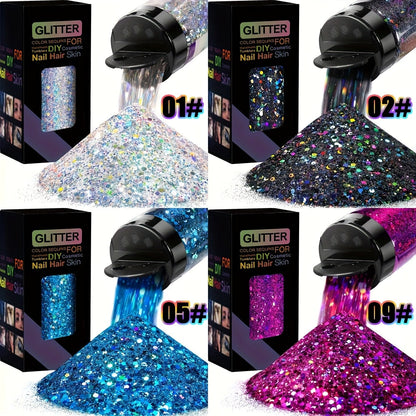 Holographic Chunky Glitter Set 4 Boxes 200g – Laser Diamond Metallic Hexagonal Flakes for Epoxy Resin, Tumblers, Scrapbooking