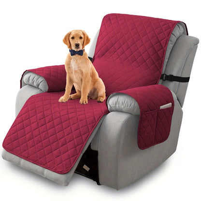 One-Piece Quilted Recliner Chair Cover with Wide Arm Wings, Back Strap and Eight Color Options