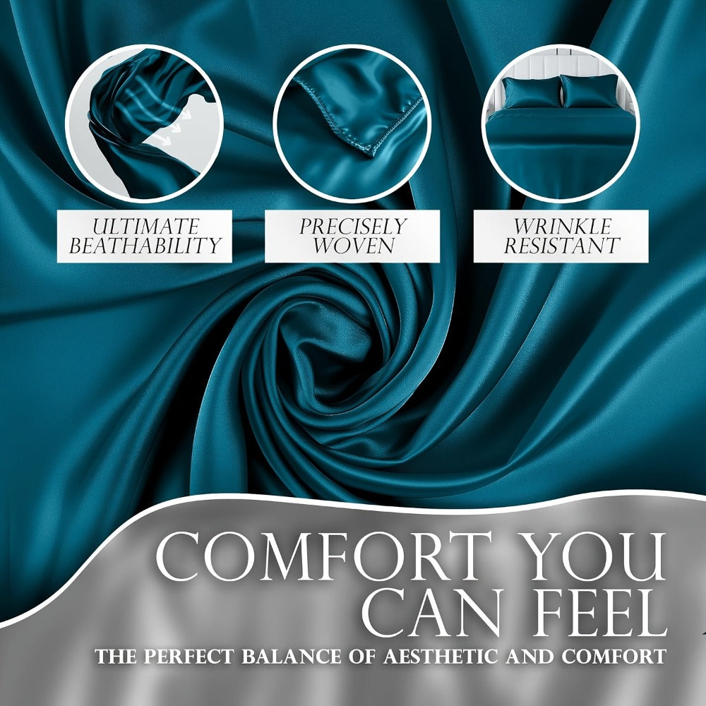 4-Piece Satin Sheet Set with 15-Inch Deep Pockets in Twin, Full, Queen or King Sizes and Nine Color Options