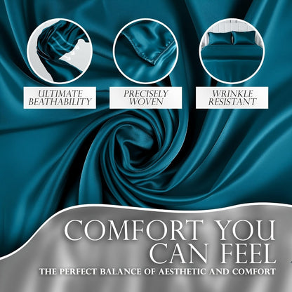 4-Piece Satin Sheet Set with 15-Inch Deep Pockets in Twin, Full, Queen or King Sizes and Nine Color Options