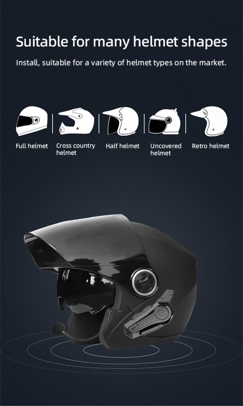 Motorcycle Helmet Bluetooth Intercom Headset – Wireless Real-Time 2-Rider Communication, Compatible with Full Face, 3/4 & Open Face Helmets