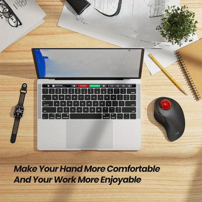 Wireless Trackball Mouse, Rechargeable Bluetooth & 2.4G, 44mm Index Finger Rollerball, 5 DPI Levels