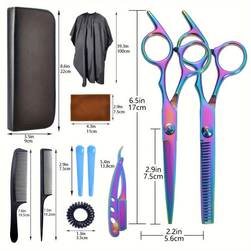 Professional Hair Scissors Set 16pcs 6.0 Inch – Thinning Shears Bangs Flat Cut Blending Salon Shears Diagonal Tail Design Hair Cutting Kit