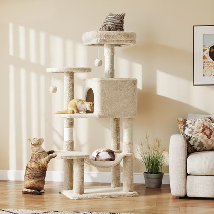 44-Inch Cat Tree Tower with Condo & Hammock – Multi-Level Indoor Cat Tree with Natural Sisal Scratching Posts