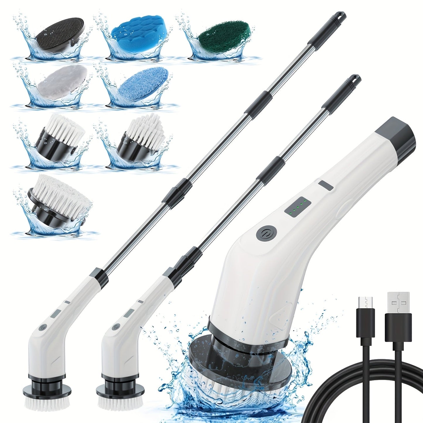 Telescopic Electric Cleaning Brush with Long Handle, 7-in-1 & 14-in-1 Multifunctional Power Scrubber Kit