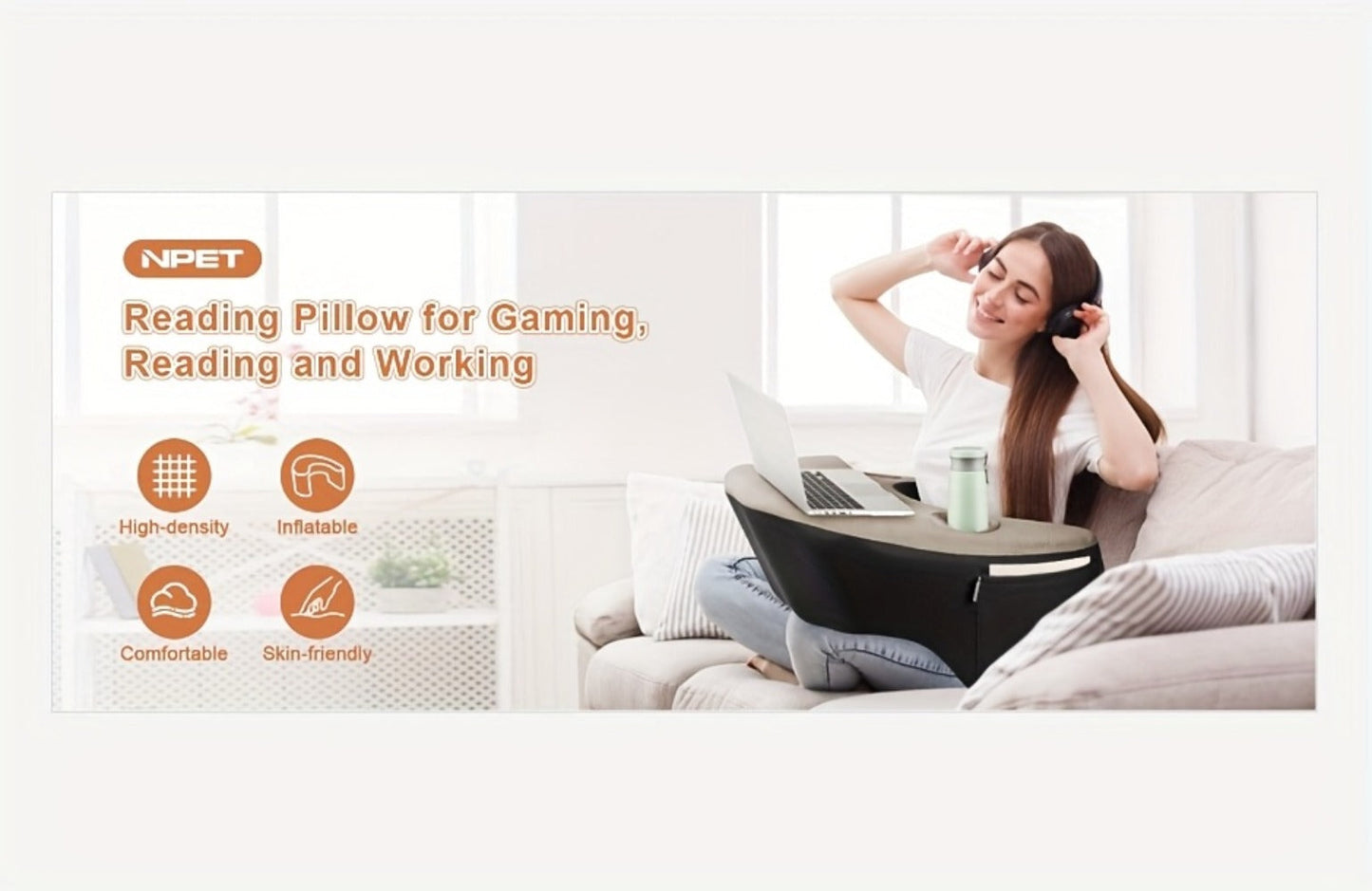 Reading Pillow with Armrests Bed Rest Pillow Back Support Cushion Side Pockets Cup Holder for Entryways, Bedrooms and Living Spaces