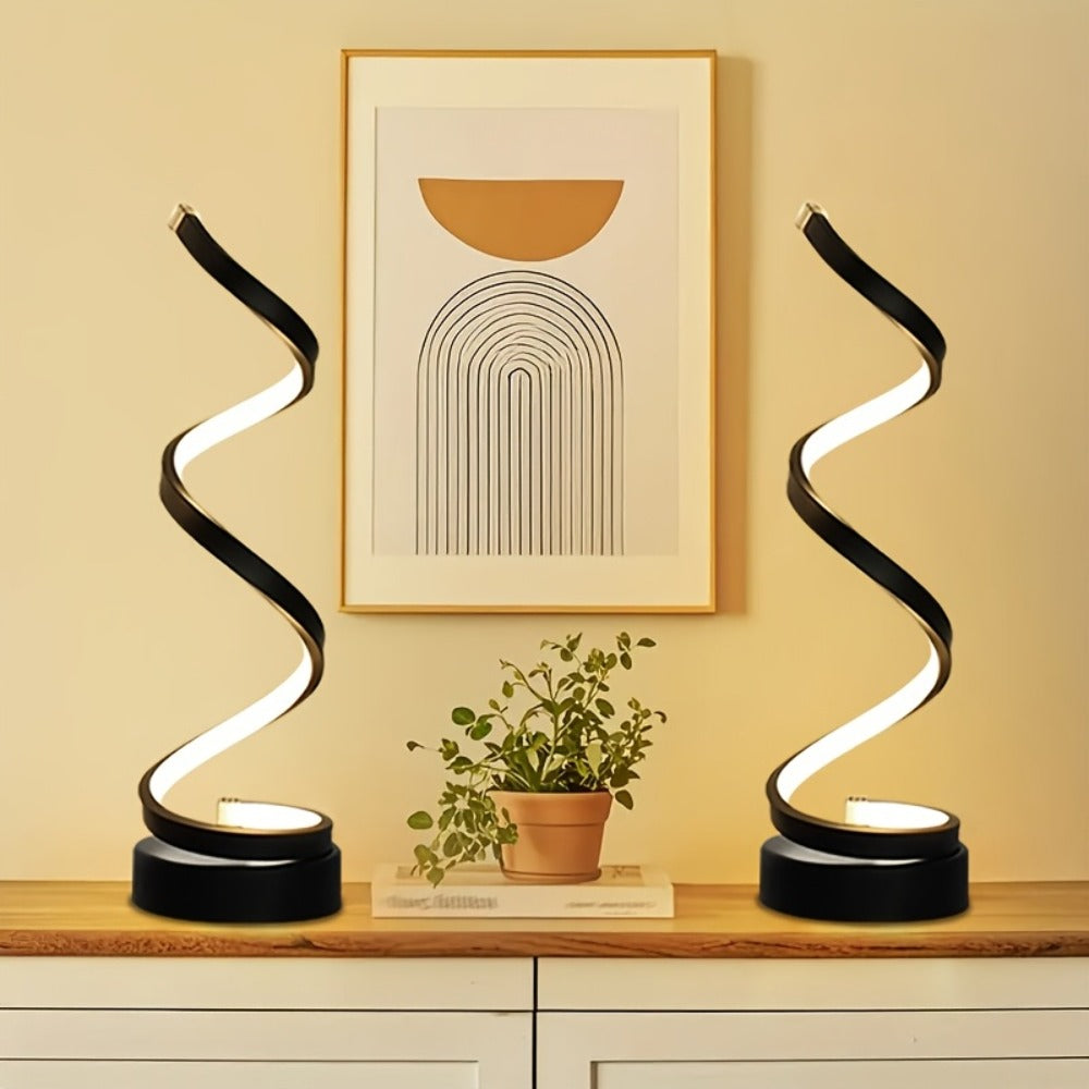 Dimmable Spiral Table Lamp with Touch Control & USB-C Charging Port, 3-Way Brightness Bedside Nightstand Lamp