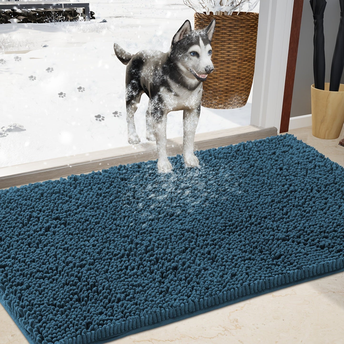 Chenille Doormat Absorbent Non-Slip Washable Indoor Outdoor Mat – Soft Shaggy Entryway Rug for Muddy Paws