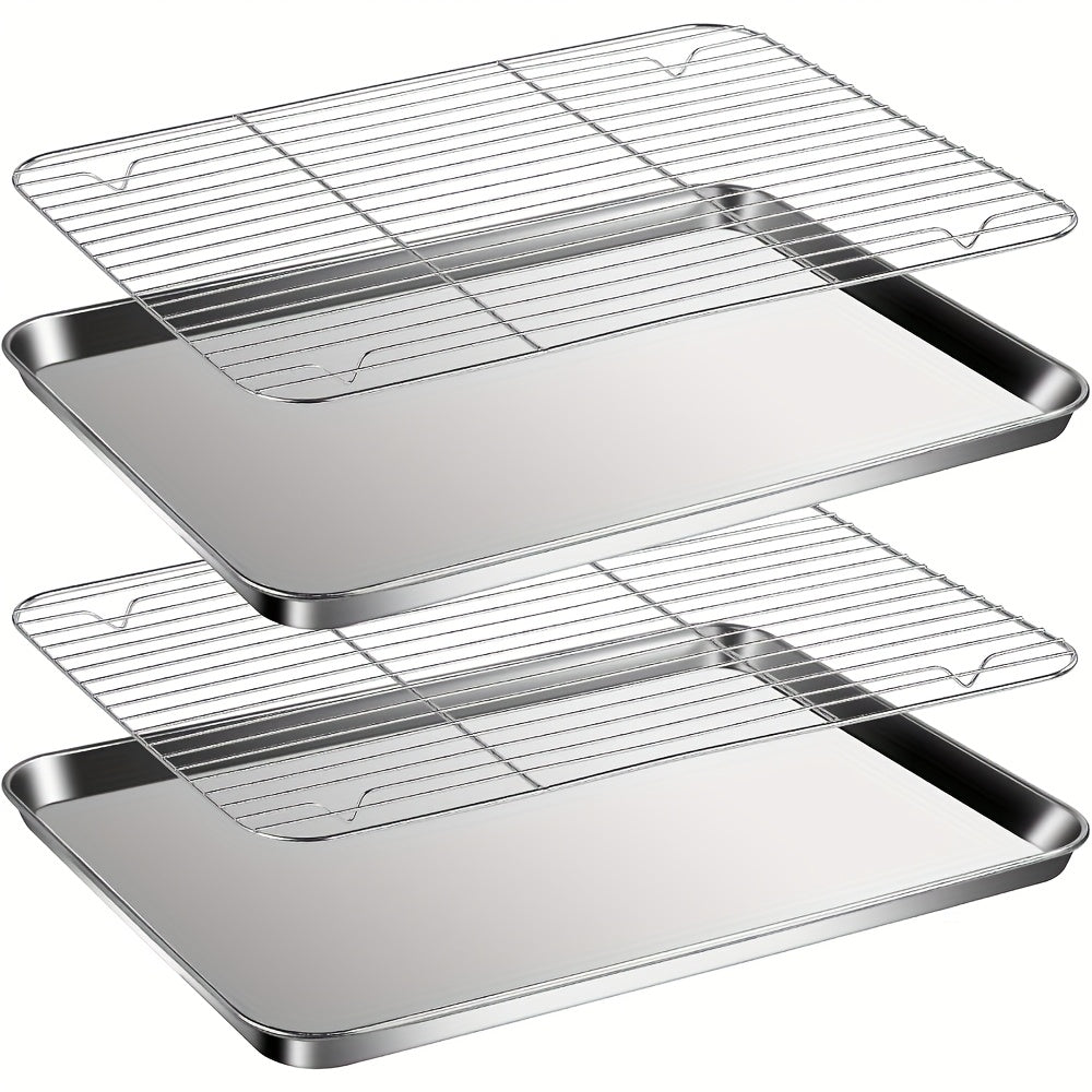 Baking Sheet and Rack Set Stainless Steel Half Sheet Pan with Cooling Rack Rust Free for Cookie for Grilling, Camping and Outdoor Meals