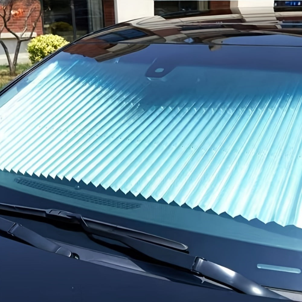 Retractable Windshield Visor Aluminum Automatic Foldable Car Sun Shade UV Protection Thermal Blind Easy Attach Front Window Sunshade Heat