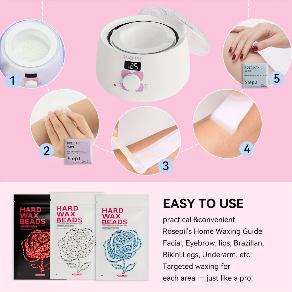 Wax Hair Removal Kit Digital Wax Pot with 6 Wax Bead Packets – Smart Temperature Control Salon-Grade Waxing Set for Body Bikini Face Legs