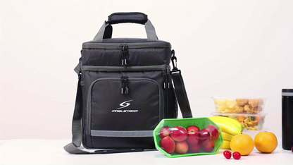 19L Triple-Compartment Lunch Bag with Three Stacked Zippers, Shoulder Strap and Four Color Options