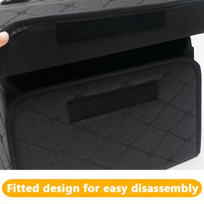 Car Trunk Organizer, Foldable Quilted Lidded Storage Box in Small or Large Size with Black and White Options