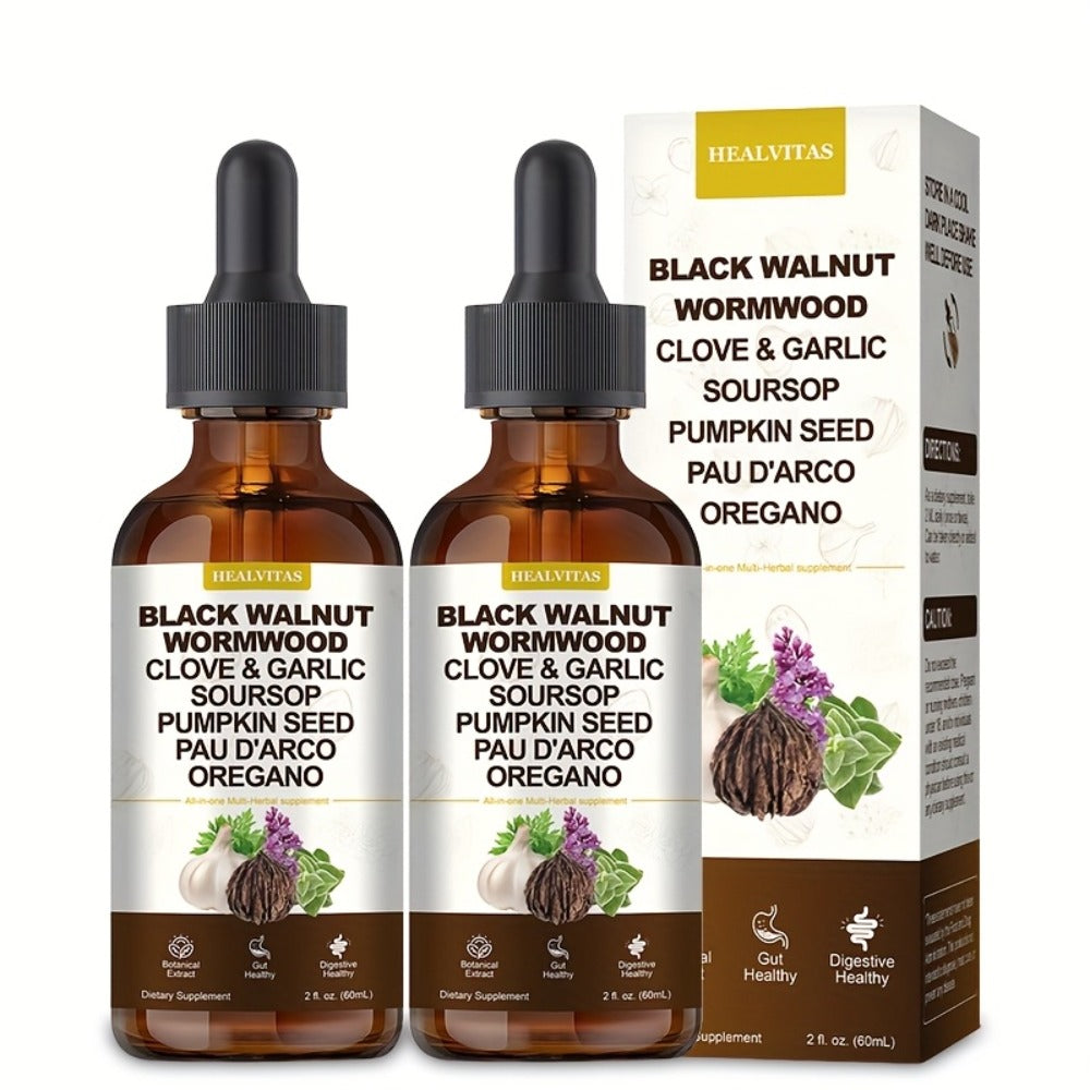 Black Walnut Wormwood Tincture 2 fl oz, Gut Health & Colon Cleanse Herbal Drops with Soursop, Oregano