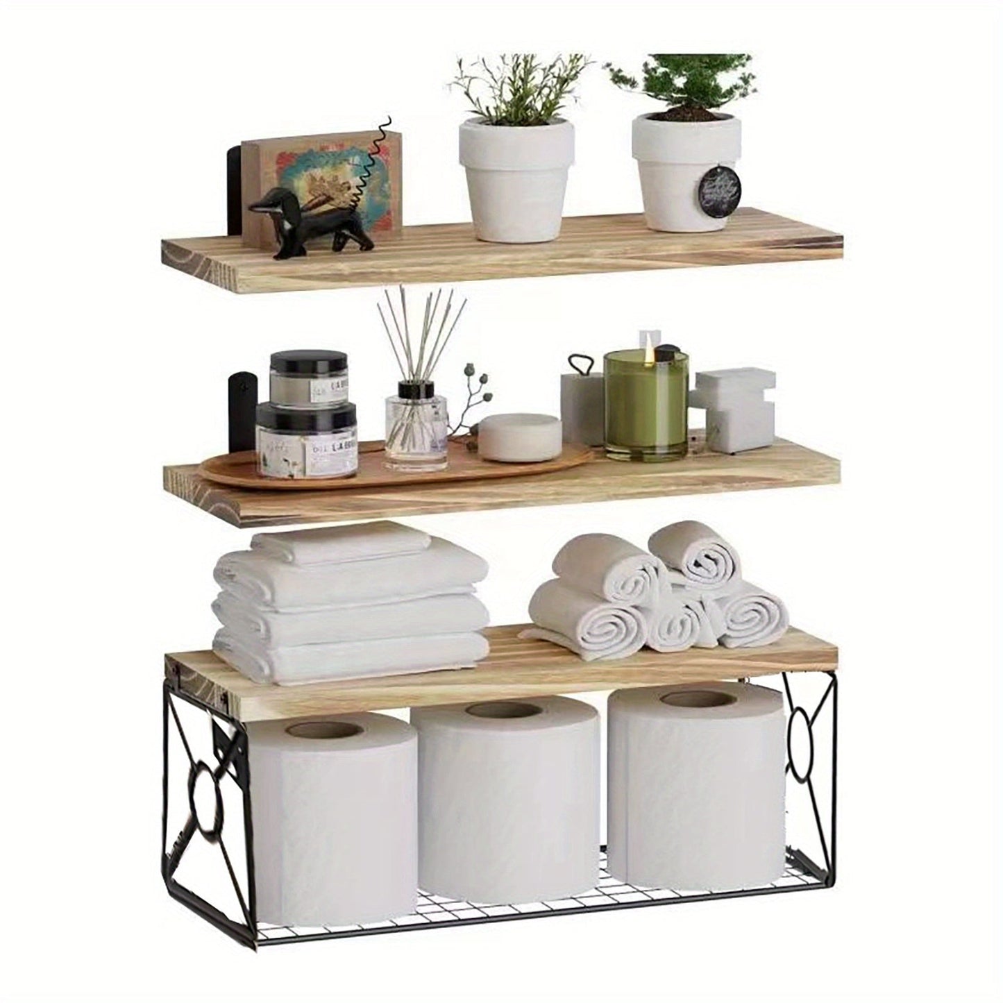 Floating Shelves Over Toilet 3-Piece Set, Farmhouse Bathroom Wall Mounted Storage Shelf for Toilet Paper
