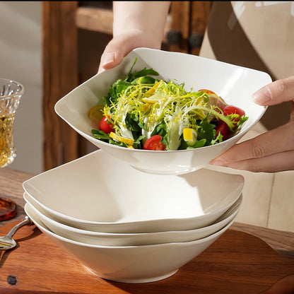 Salad Bowl and Plate Set 4/8/16 Piece – Reusable White PP Plastic Microwave Safe Stackable Lightweight Tableware for Picnic Outdoor Party