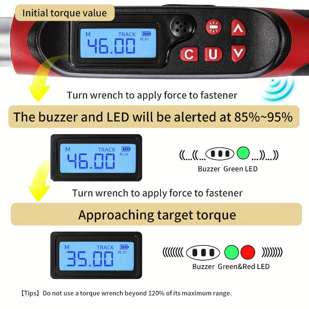 Digital Torque Wrench – 1/2" & 3/8" Drive, ±1% Accuracy, LED & Buzzer Alert, 4 Units, 500 Data Sets, Preset P1-P8