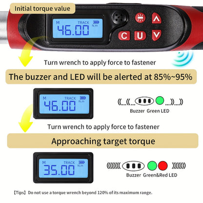 Digital Torque Wrench – 1/2" & 3/8" Drive, ±1% Accuracy, LED & Buzzer Alert, 4 Units, 500 Data Sets, Preset P1-P8