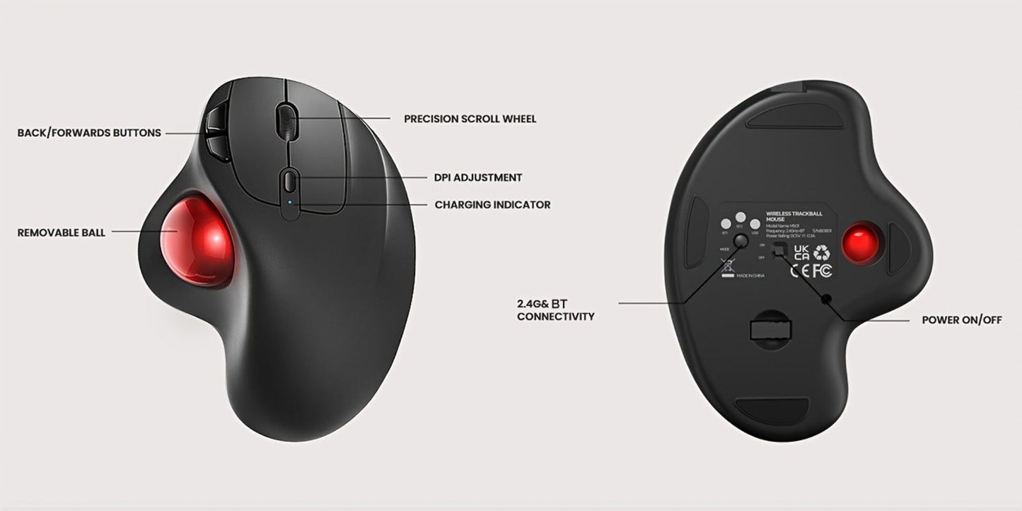 Wireless Trackball Mouse Rechargeable Thumb Control 3 Device Connection 2.4G USB Receiver for an Everyday Personal Care Routine