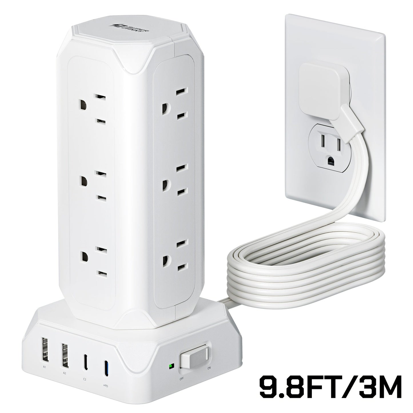Power Strip Tower 16-in-1 Surge Protector 12 AC Outlets 4 USB Ports USB-C PD20W 1800J Protection for an Everyday Personal Care Routine