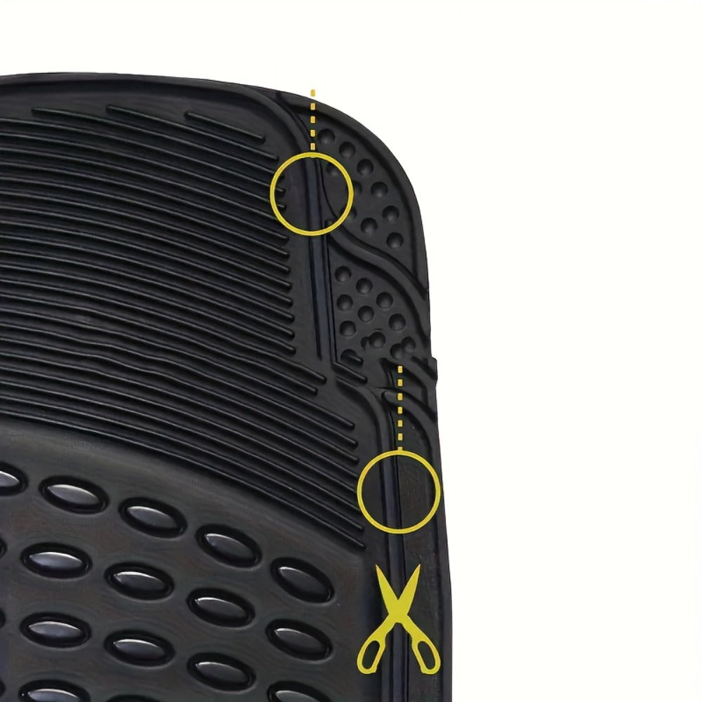 Molded Black Car Floor Mats, Three-Piece PVC Set with Two Front Mats, Rear Liner and Trim Guides