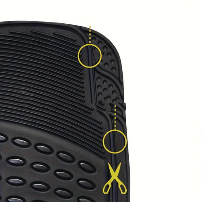 Molded Black Car Floor Mats, Three-Piece PVC Set with Two Front Mats, Rear Liner and Trim Guides