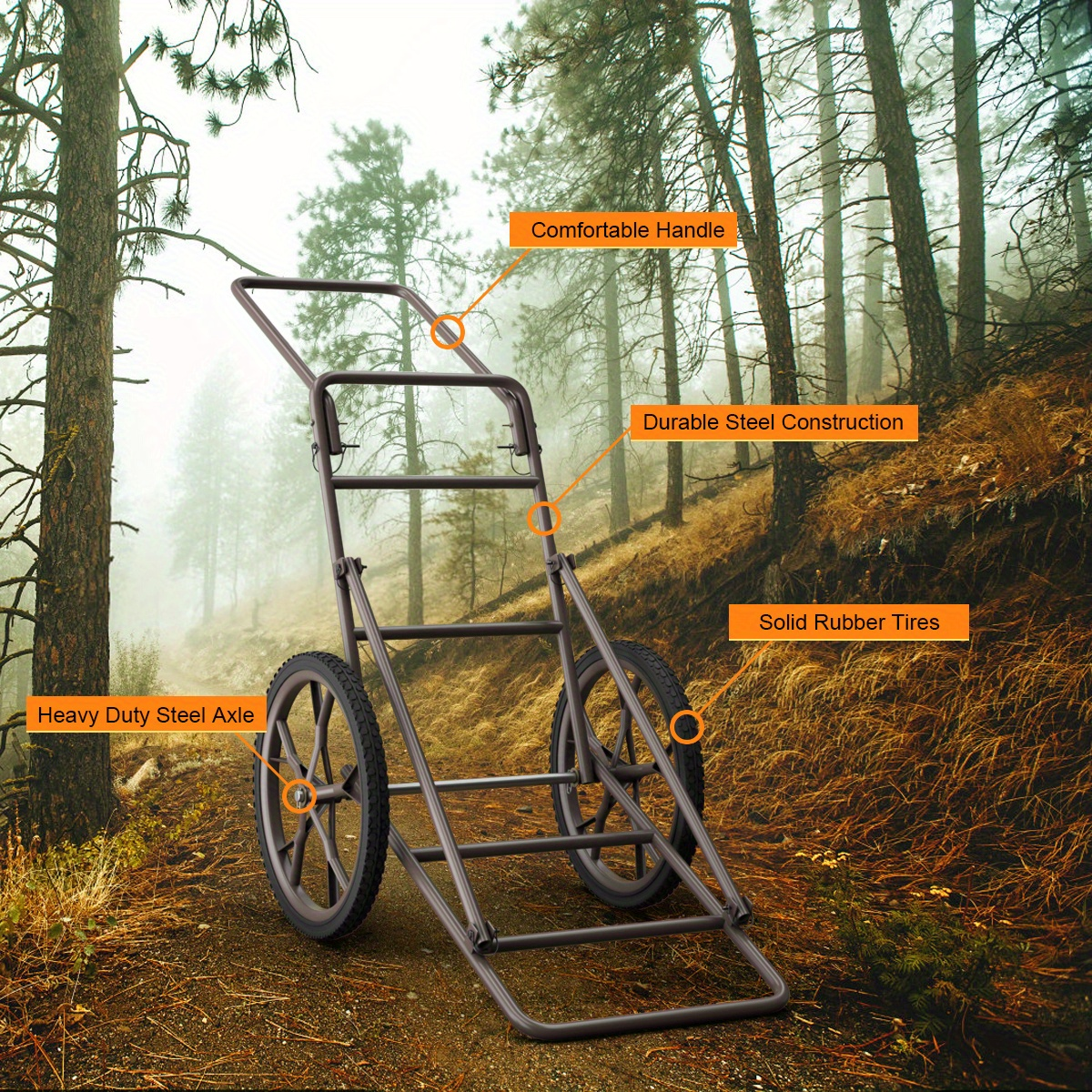 Deer Cart Folding Hunting Hauler Steel Frame 17" Wheels Utility Gear Dolly for Game & Tree Stand Transport