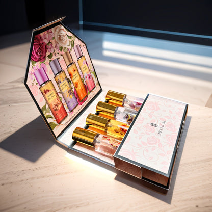 Perfume Gift Set Four 20ml Slim Spray Bottles with Gold Caps in Pink or Botanical Hinged Boxes