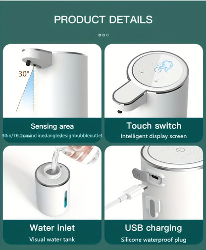 Foam Soap Dispenser Wall Mount Touchless 400ml USB Rechargeable IPX5 4 Adjustable Levels for Home Cooking, Dining and Outdoor Meals