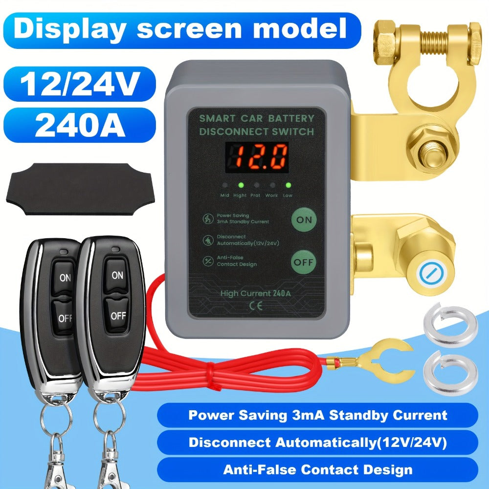 Car Battery Auto Power Off Switch with LED Voltage Display – 12V/24V Anti-Drain Protection, Low Voltage Alarm
