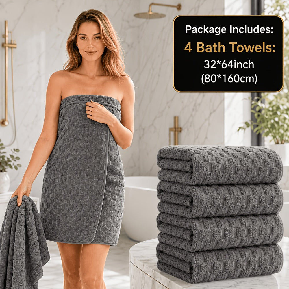 Bath Towels Set Single or 4-Piece 800GSM Oversized Microfiber Towels 32 x 64 Inch for Home and Guest Use