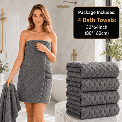 Bath Towels Set Single or 4-Piece 800GSM Oversized Microfiber Towels 32 x 64 Inch for Home and Guest Use