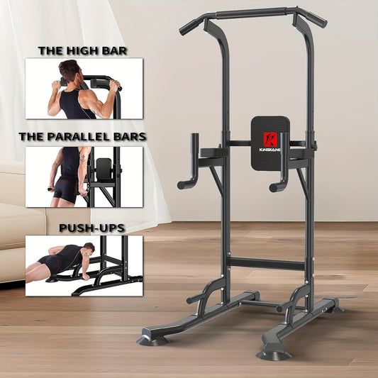 Power Tower Dip Station with Pull Up Bar – Adjustable Height Multi-Function Home Gym Strength Training Workout Station for Dips, Chin Ups
