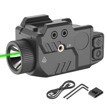 Handgun Light & Laser Combo – 750 Lumen Rechargeable Pistol Flashlight with Red/Green/Blue Laser Sight, Strobe Function