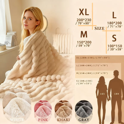 Plush Knit Faux Fur Blanket in Space Gray, Creamy White or Pink with Two Large Metric Size Options