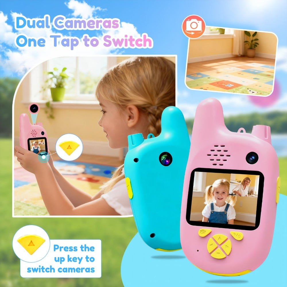 Kids Video Walkie Talkies 2 Pack with Video Call, Voice Changer & Dual Camera, Long Range Outdoor Toy