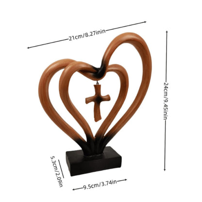 Resin Cross Ornament Wood Grain Love Design – Modern Decorative Cross Statue for Home Office Desktop, Mother's Day Valentine's Day Gift