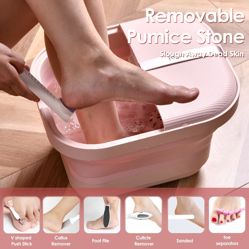 Collapsible Foot Bath Spa Massager with Heat Bubble Jets Massage Rollers LED Light Foldable Pedicure Foot