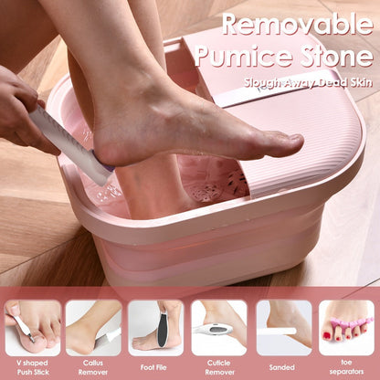 Collapsible Foot Bath Spa Massager with Heat Bubble Jets Massage Rollers LED Light Foldable Pedicure Foot