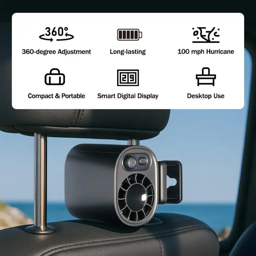 Clip-On Car Fan USB Rechargeable Sun Visor Fan Adjustable Speed Portable Quiet Mini Cooling for Daily Driving, Commuting and Road Trips