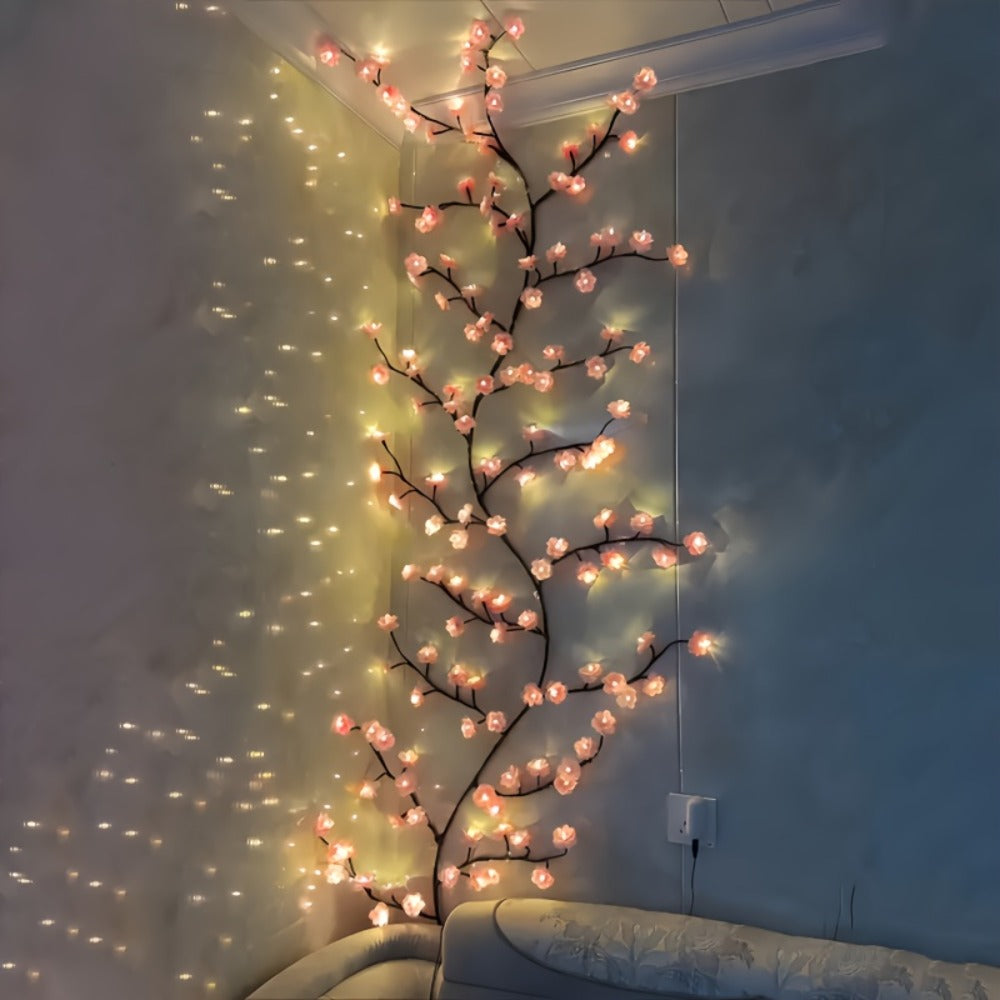 String Lights, Cherry Blossom Branch Chandelier with USB Power, Eight Modes and Four LED-and-Length Options