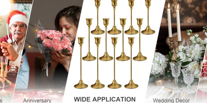 Metal Bell Candlestick Holders Set, Vintage Copper & Black Taper Candle Holders for Wedding Centerpieces