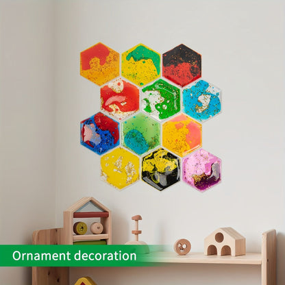 12-Piece Liquid-Filled Flexible Tile Set in Square or Hexagon Shapes for Wall or Floor Display
