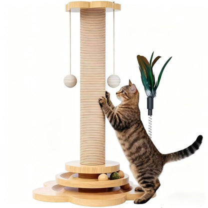 Sisal Cat Scratching Post with Hanging Ball & Turntable Interactive Toy 18.1 Inch – Sturdy Non-Slip Base Suction Cup Bottom for Kittens