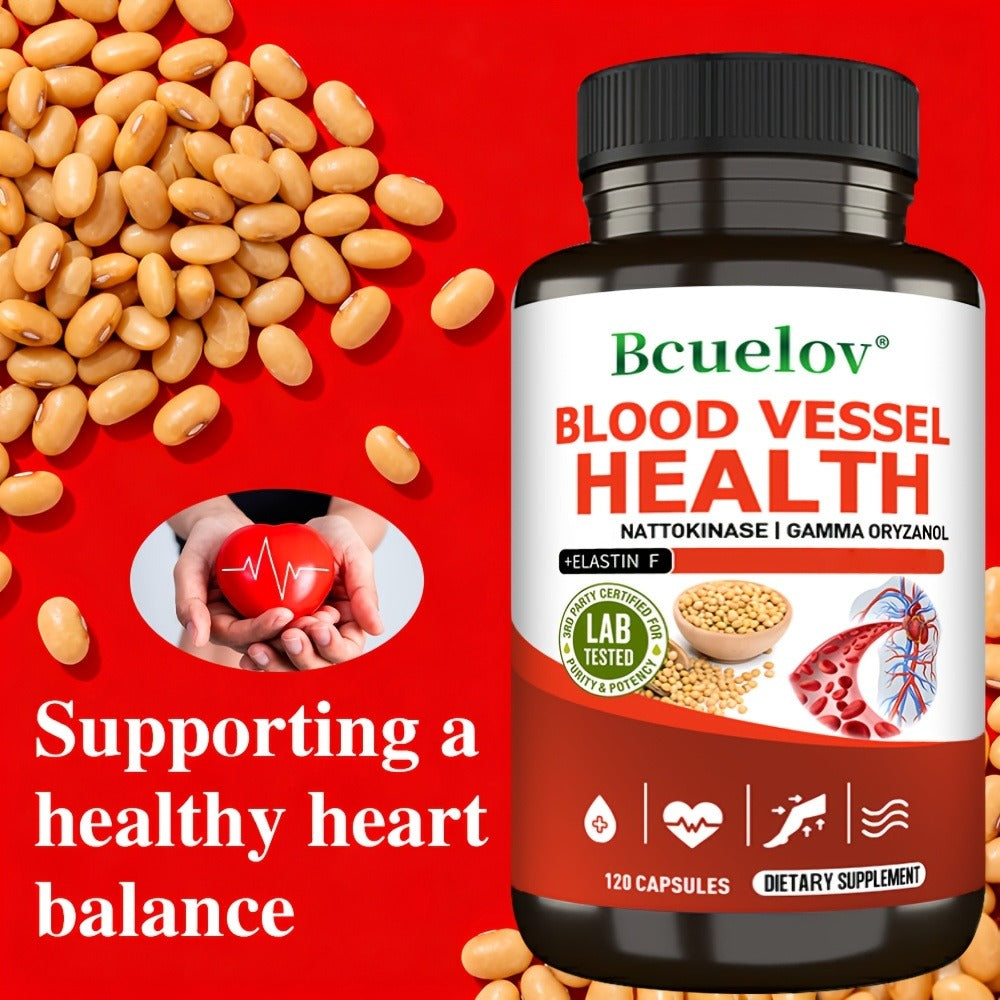 Nattokinase Supplement 120 or 240 Capsules, Gamma-Oryzanol Cardiovascular Formula for Heart Health
