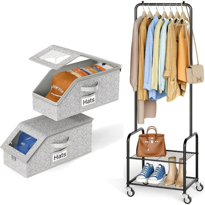 Baseball Cap Storage Box 2 Pack – Foldable Stackable Zippered Hat Organizer, Large Capacity Dustproof Closet Storage for Caps